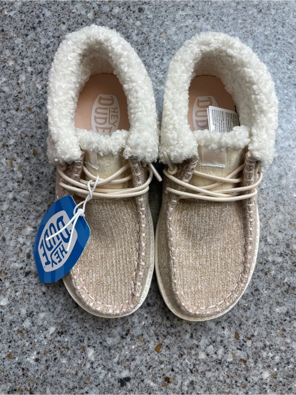 Hey Dude Kids Beige Sherpa-Lined Slip-Ons